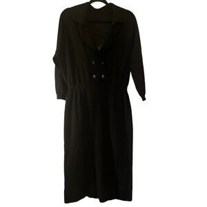 Vintage Black Knit Long Sleeve Sweater Dress V-neck Retro Classic Style No Tags